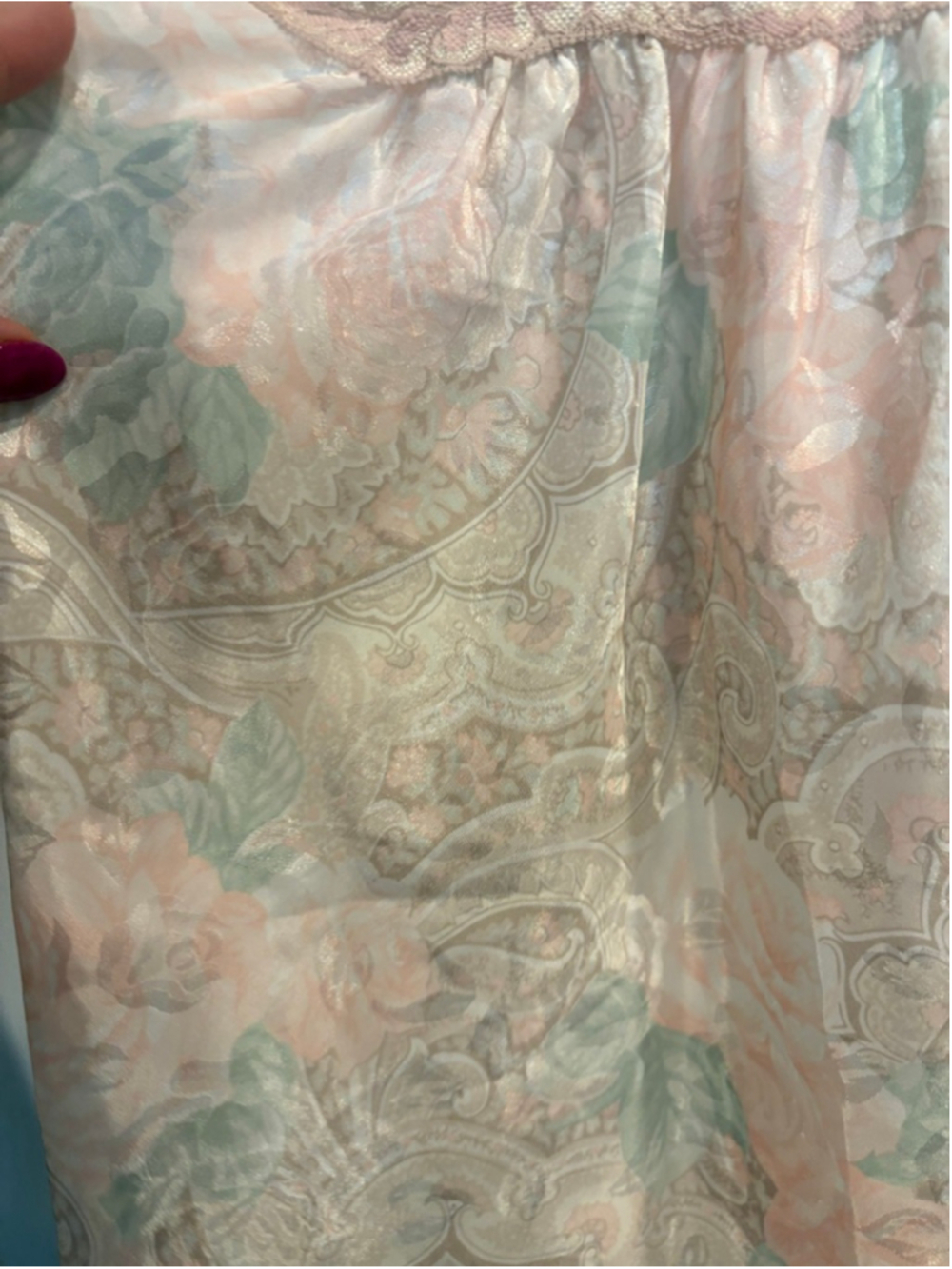 Vtg Vintage Lucie Ann II Pastel Floral Paisley Lace Satin Slip Dress - Picture 4 of 5